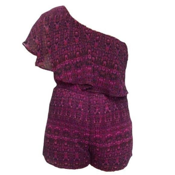 Francesca's miami Patterned Romper Pink Magenta XS Womens Ruffle Shorts Summer - Picture 1 of 5